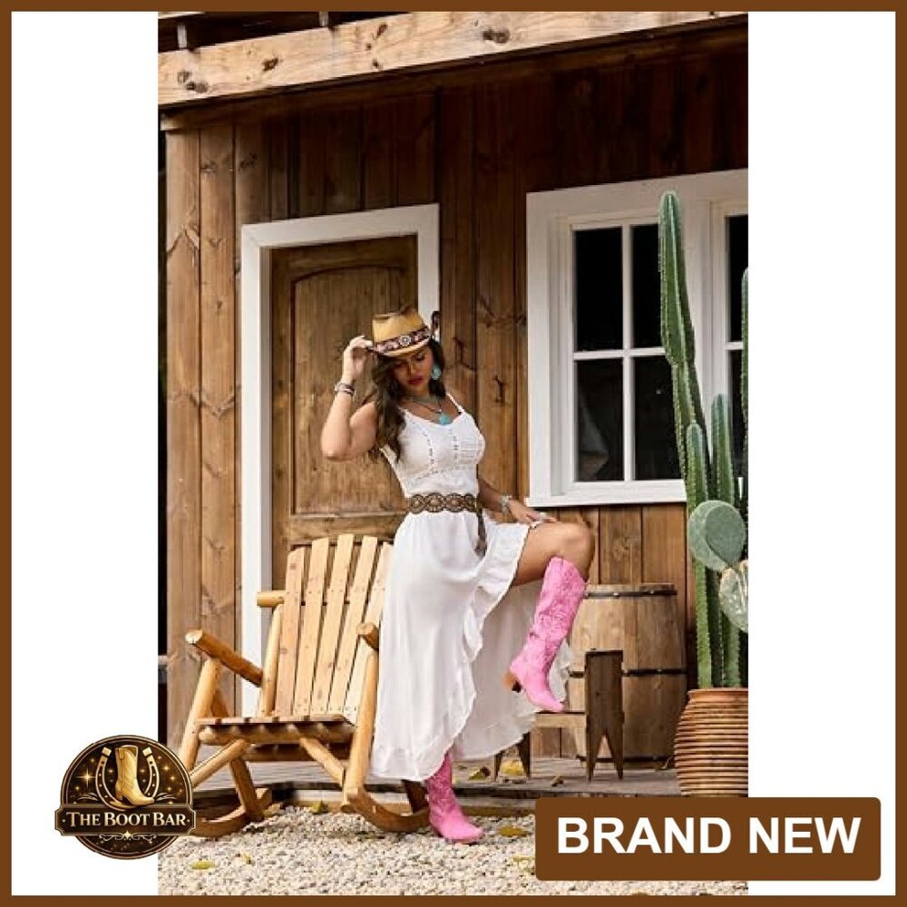 Knee High Western Boots Snip Toe Side Zipper Chunky Heel - Picture 7 of 8